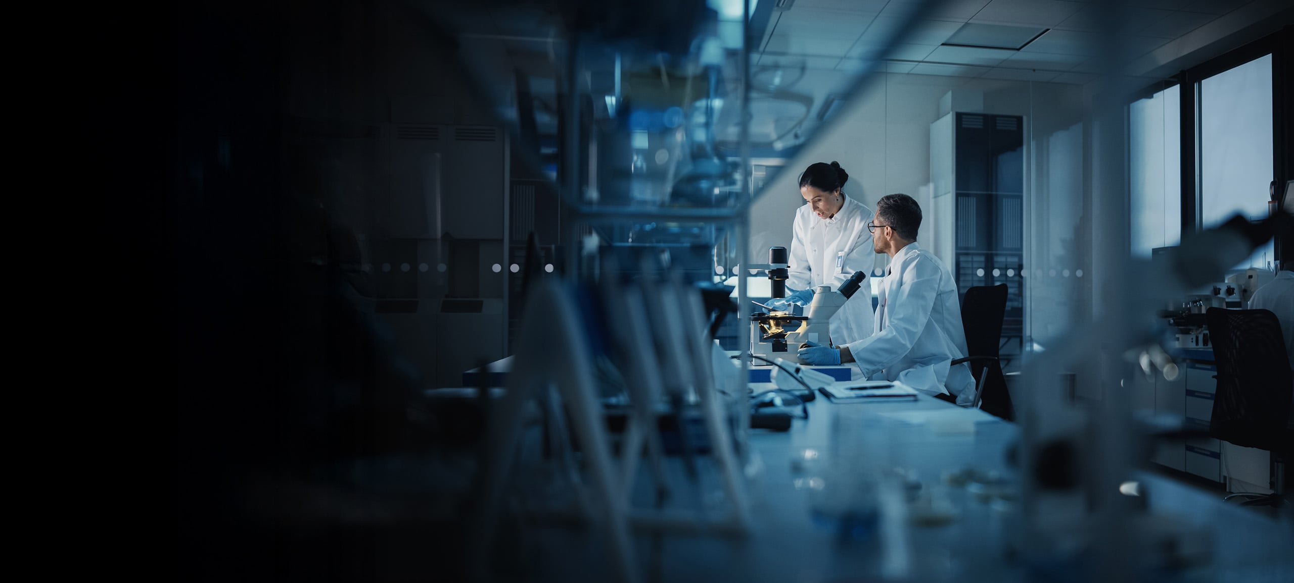 Researchers working in a healthcare laboratory
